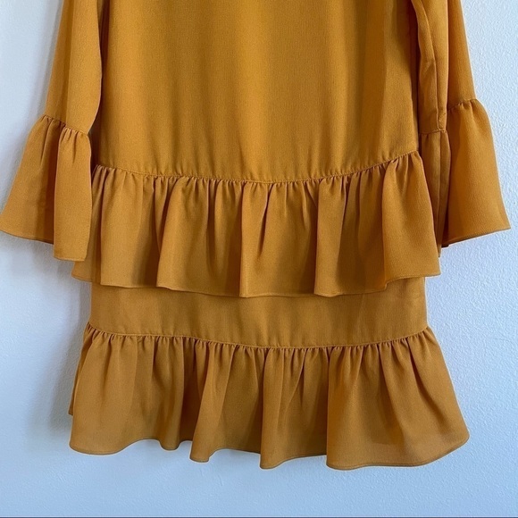 CHELSEA28 MUSTARD FLOUNCE TIERED RUFFLE DRESS - Picture 3 of 6